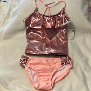 NWT SO Kids Swim Tankini Set - Metallic Rosegold Top/bottom Girls 12